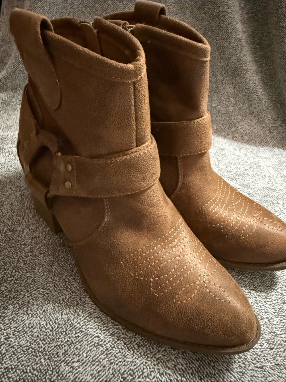 Xappeal Brown Suede Harness Ankle Booties